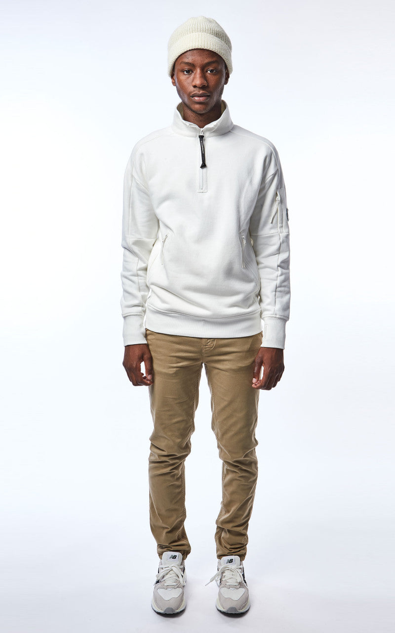 C.P. Company Diagonal Raised Fleece Half Zip Jumper Gauze White