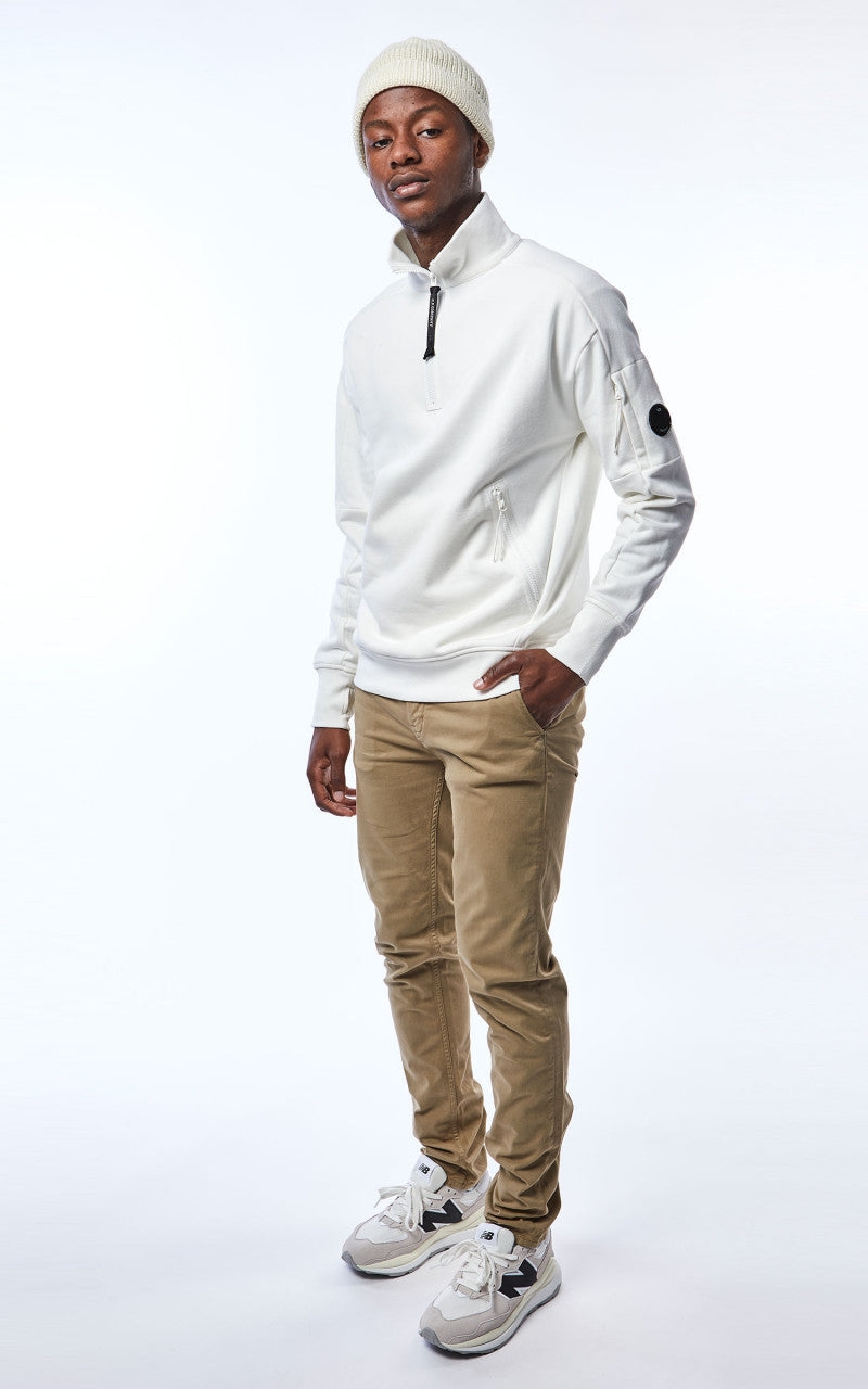 C.P. Company Diagonal Raised Fleece Half Zip Jumper Gauze White