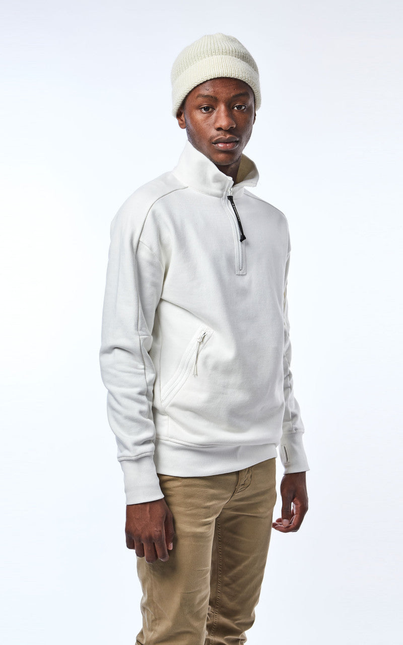 C.P. Company Diagonal Raised Fleece Half Zip Jumper Gauze White