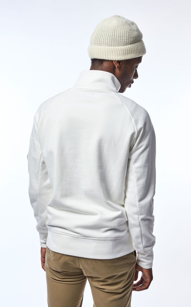 C.P. Company Diagonal Raised Fleece Half Zip Jumper Gauze White