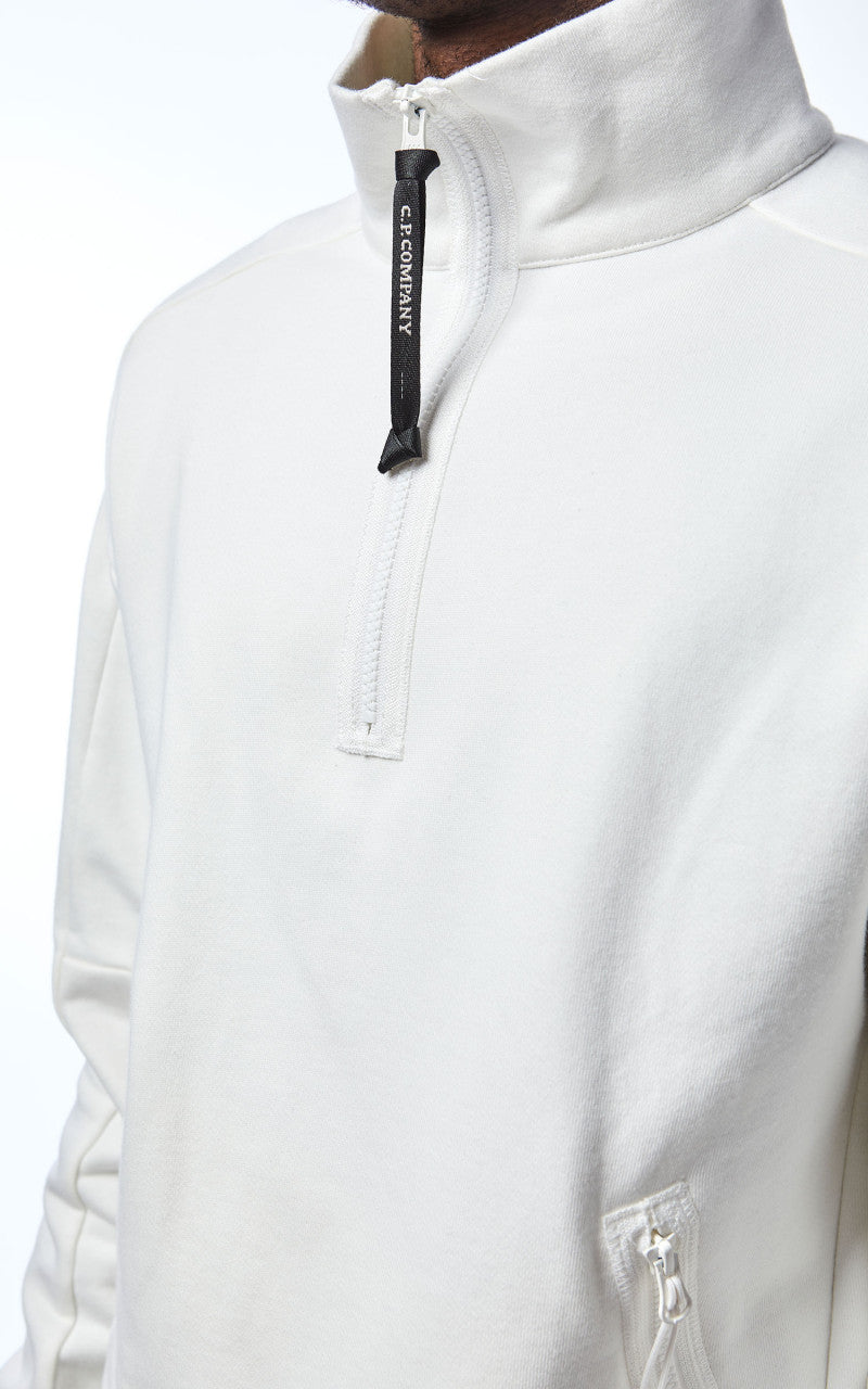C.P. Company Diagonal Raised Fleece Half Zip Jumper Gauze White