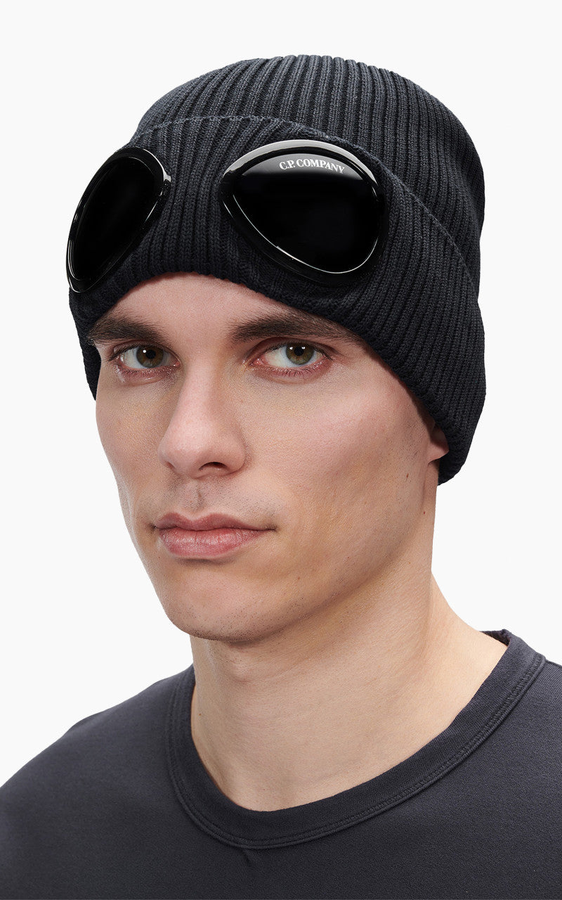 C.P. Company Cotton Goggle Beanie Black