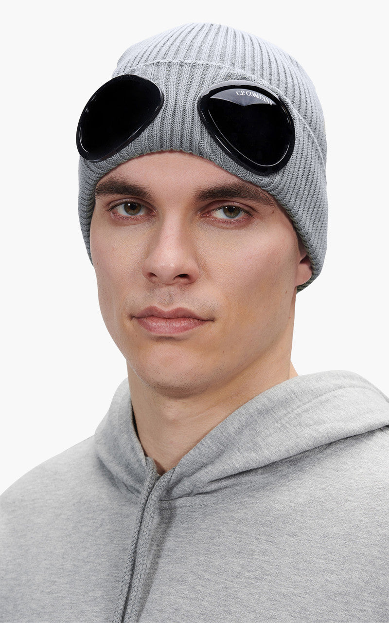 C.P. Company Cotton Goggle Beanie Grey Melange