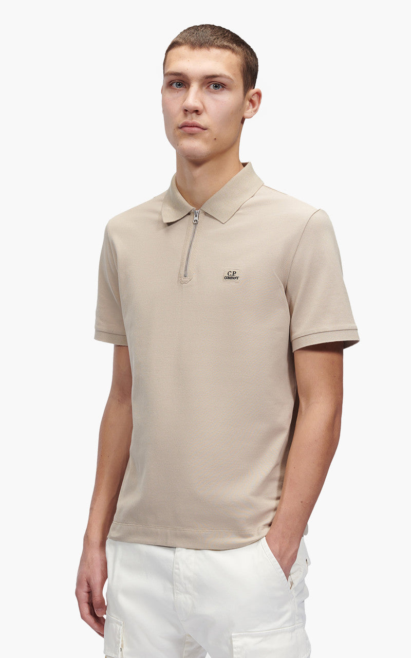 C.P. Company Stretch Piquet Slim Zipped Polo Shirt Cobblestone Brown