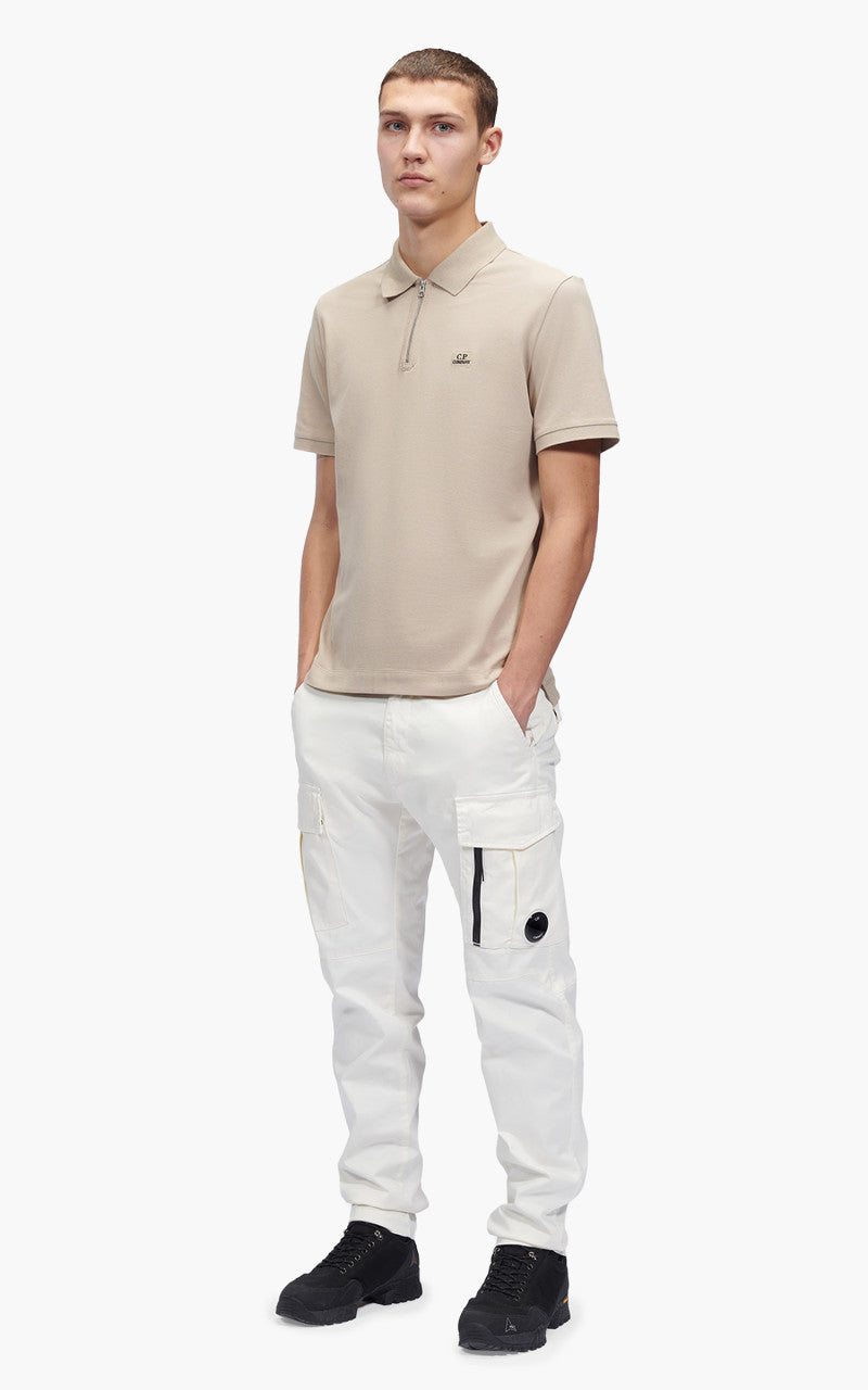 C.P. Company Stretch Piquet Slim Zipped Polo Shirt Cobblestone Brown