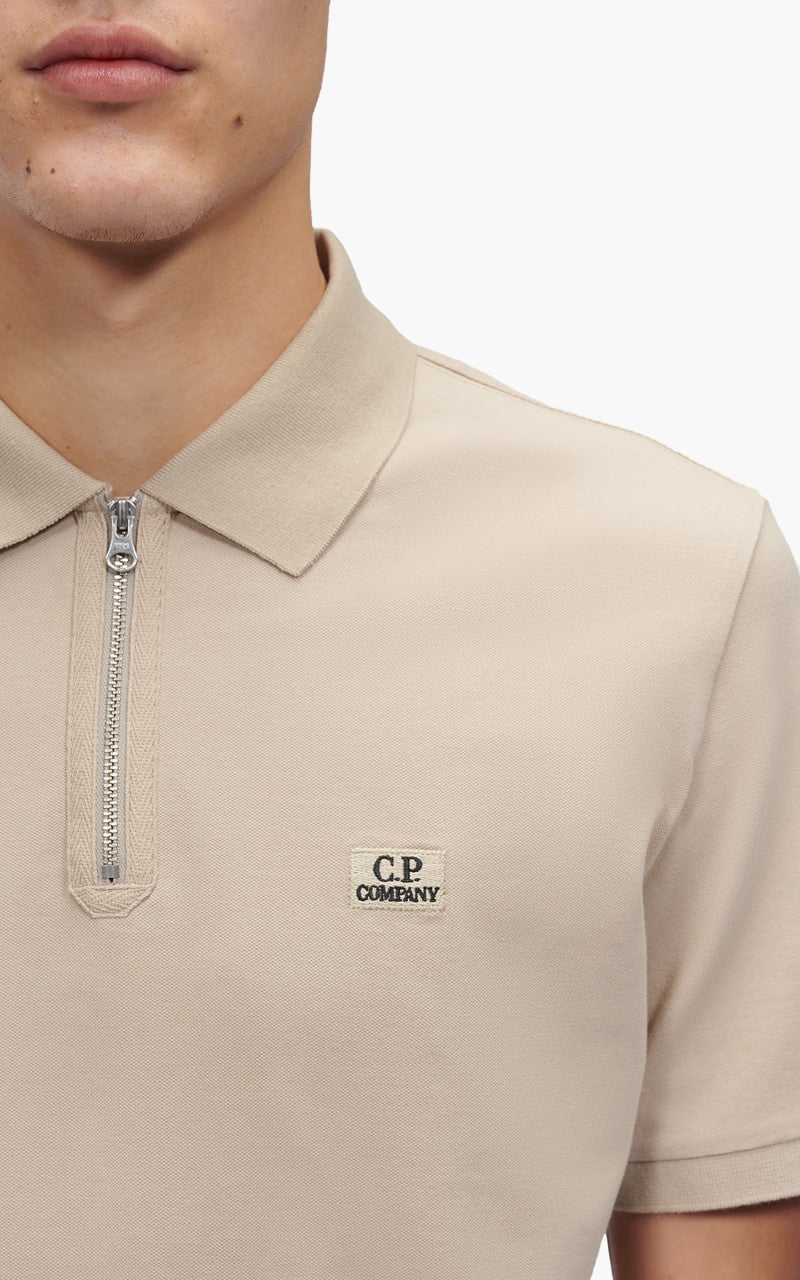 C.P. Company Stretch Piquet Slim Zipped Polo Shirt Cobblestone Brown
