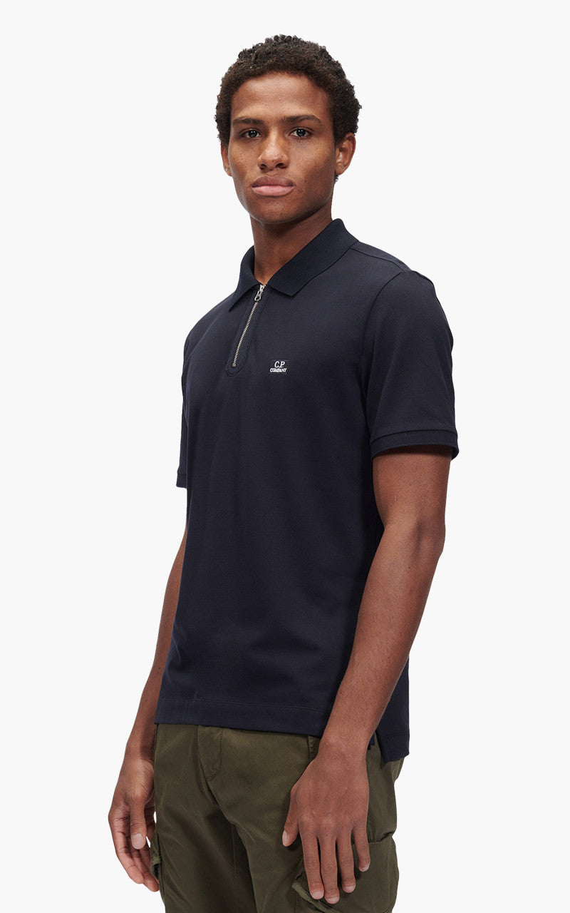 C.P. Company Stretch Piquet Slim Zipped Polo Shirt Total Eclipse