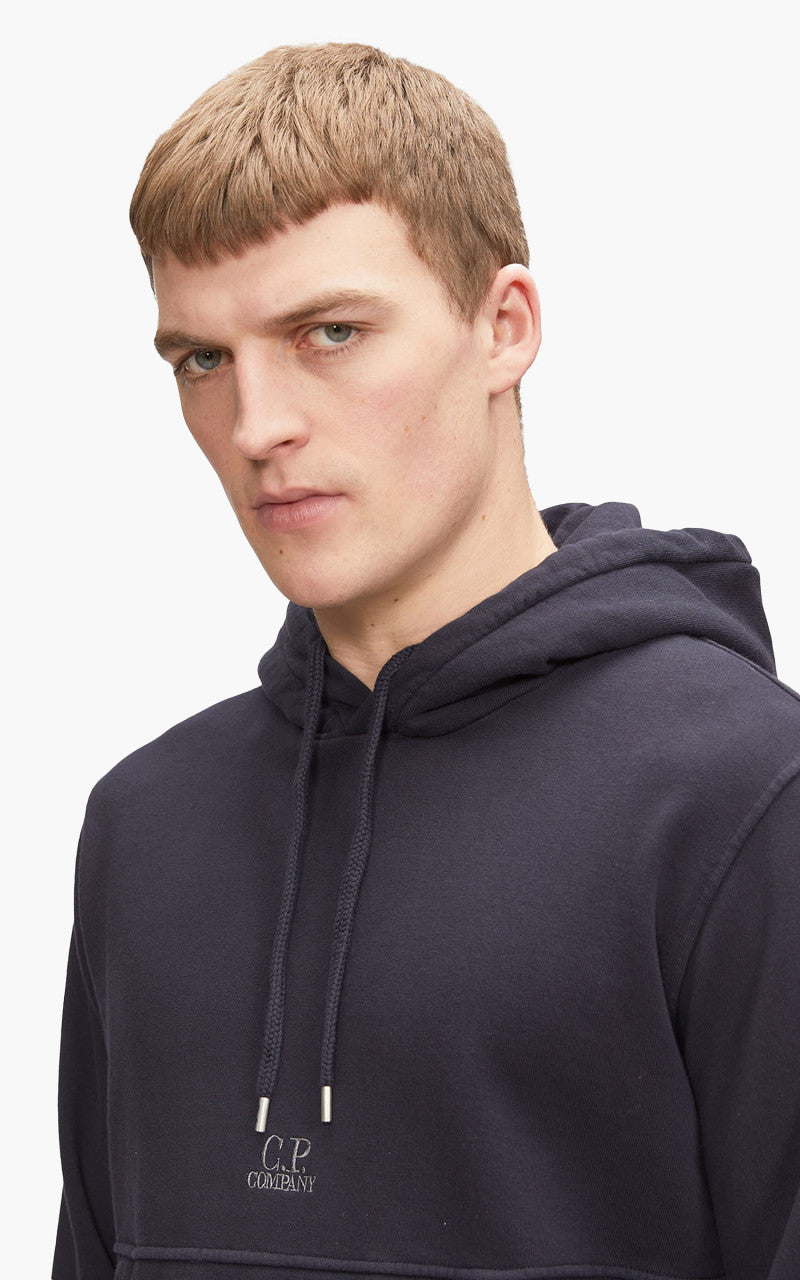 C.P. Company Cotton Fleece Logo Hoodie Total Eclipse
