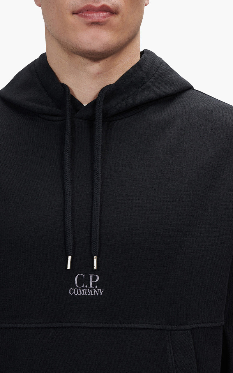 C.P. Company Cotton Fleece Logo Hoodie Black
