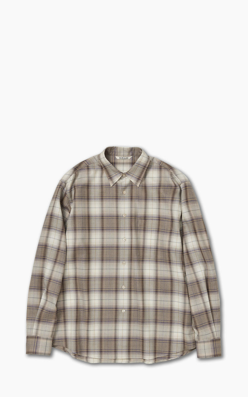Auralee Super Light Wool Check Shirt Light Brown Check