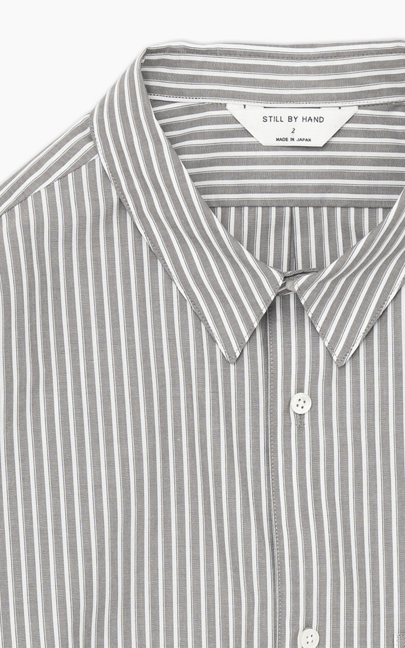 Still By Hand Regular Collar Shirt Grey Stripe
