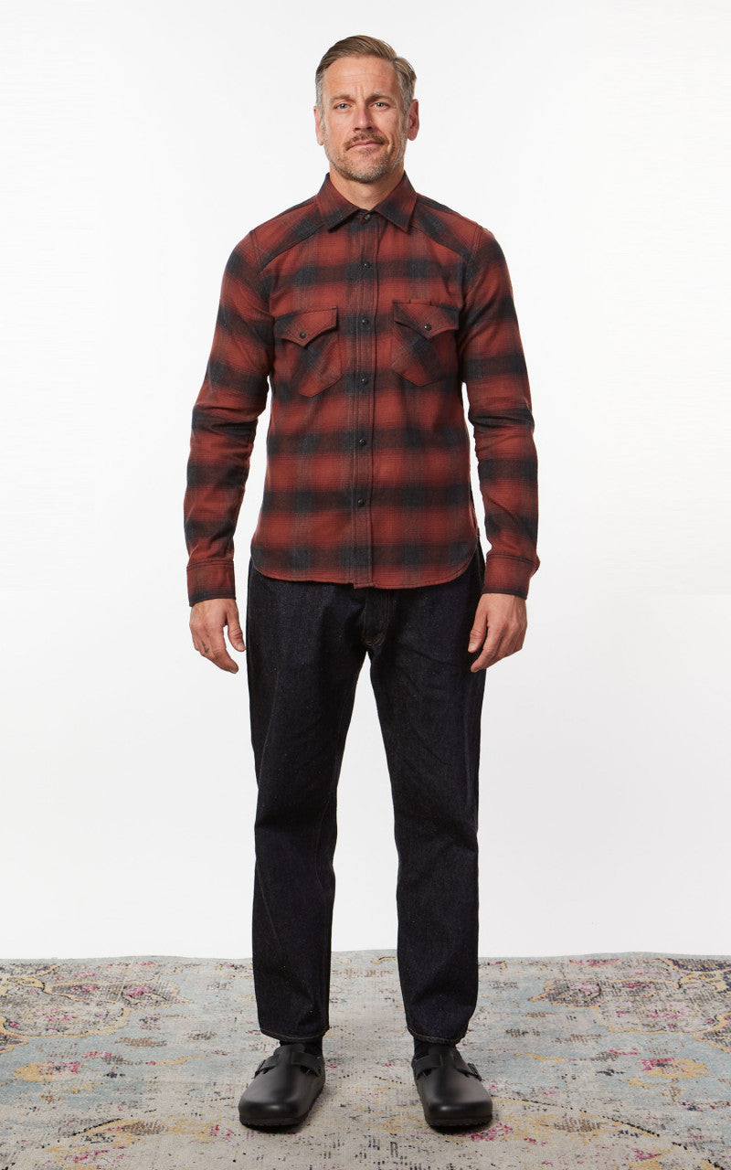 Rogue Territory Western Shirt Brick Red Brushed Plaid