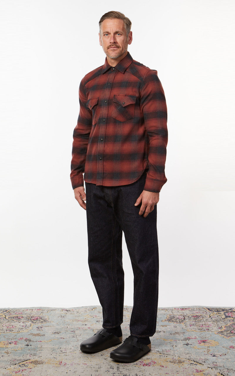 Rogue Territory Western Shirt Brick Red Brushed Plaid