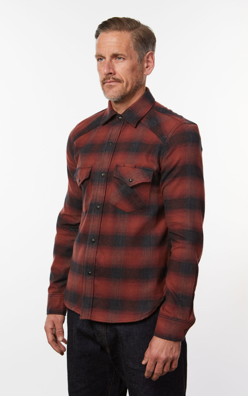 Rogue Territory Western Shirt Brick Red Brushed Plaid