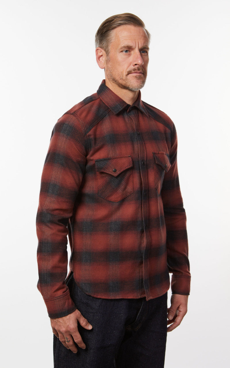Rogue Territory Western Shirt Brick Red Brushed Plaid