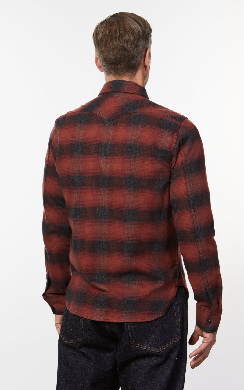 Rogue Territory Western Shirt Brick Red Brushed Plaid