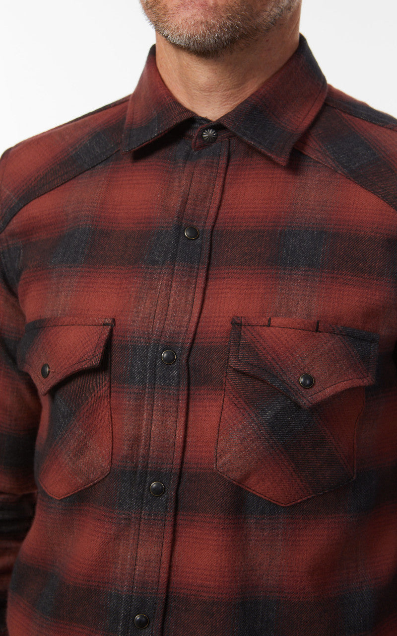 Rogue Territory Western Shirt Brick Red Brushed Plaid