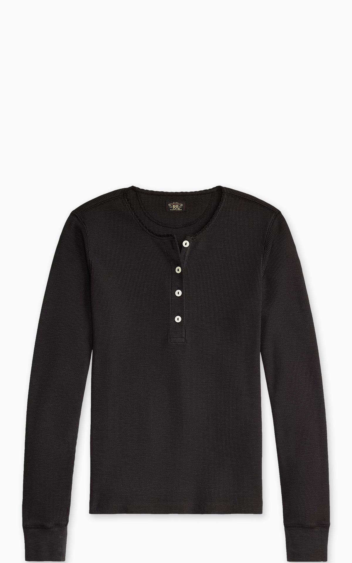 RRL Stretch Waffle-Knit Henley Shirt Sparrow Brown