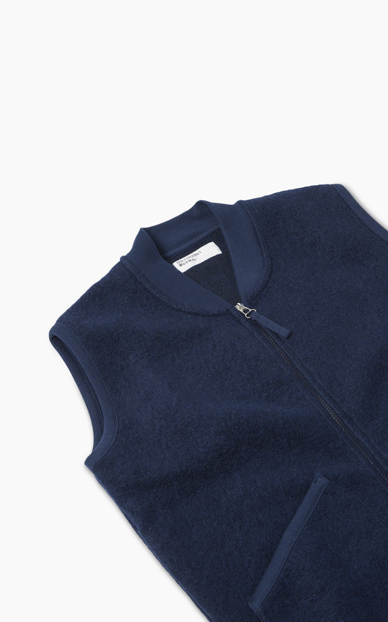 Universal Works Zip Waistcoat Wool Fleece Indigo