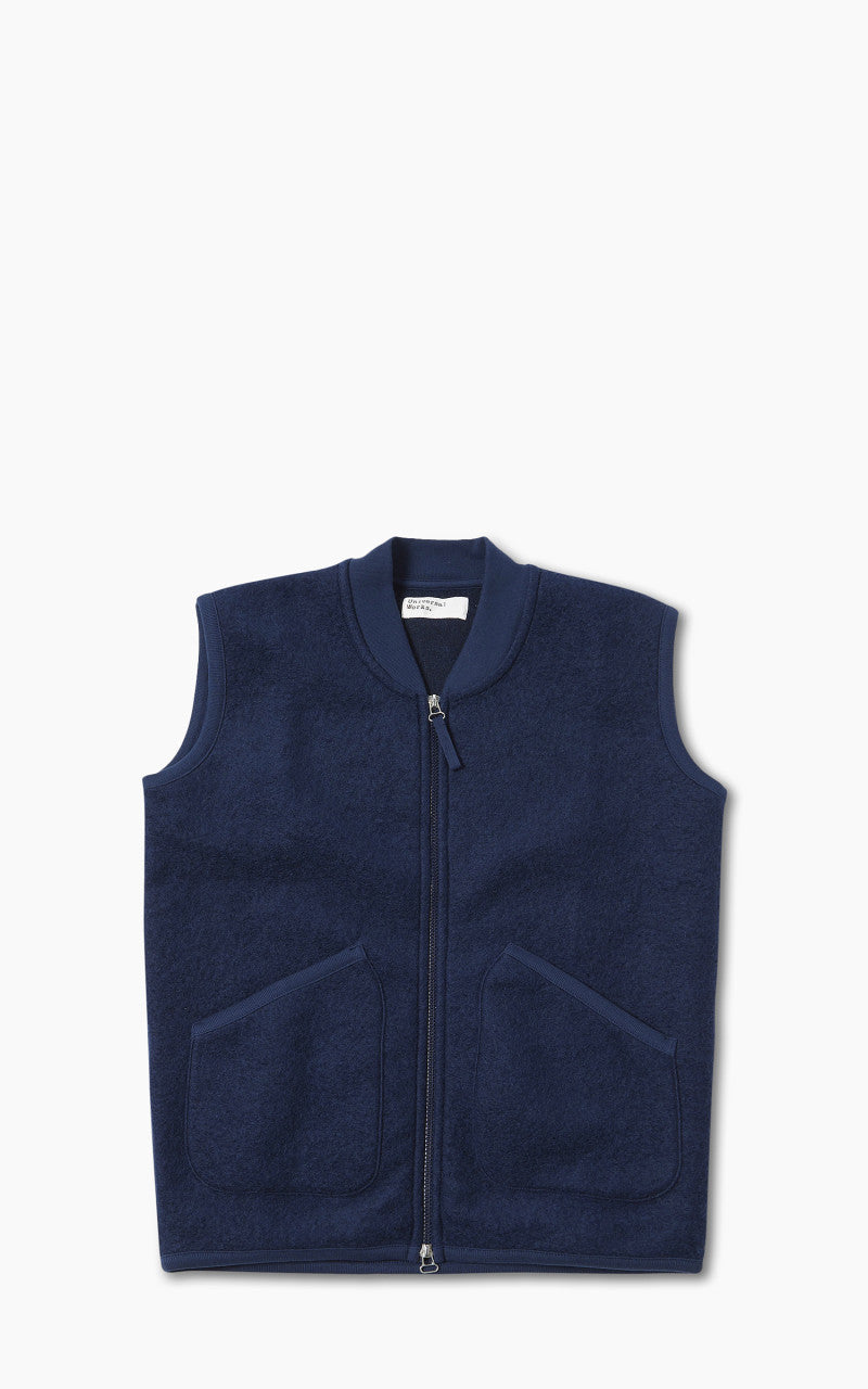 Universal Works Zip Waistcoat Wool Fleece Indigo