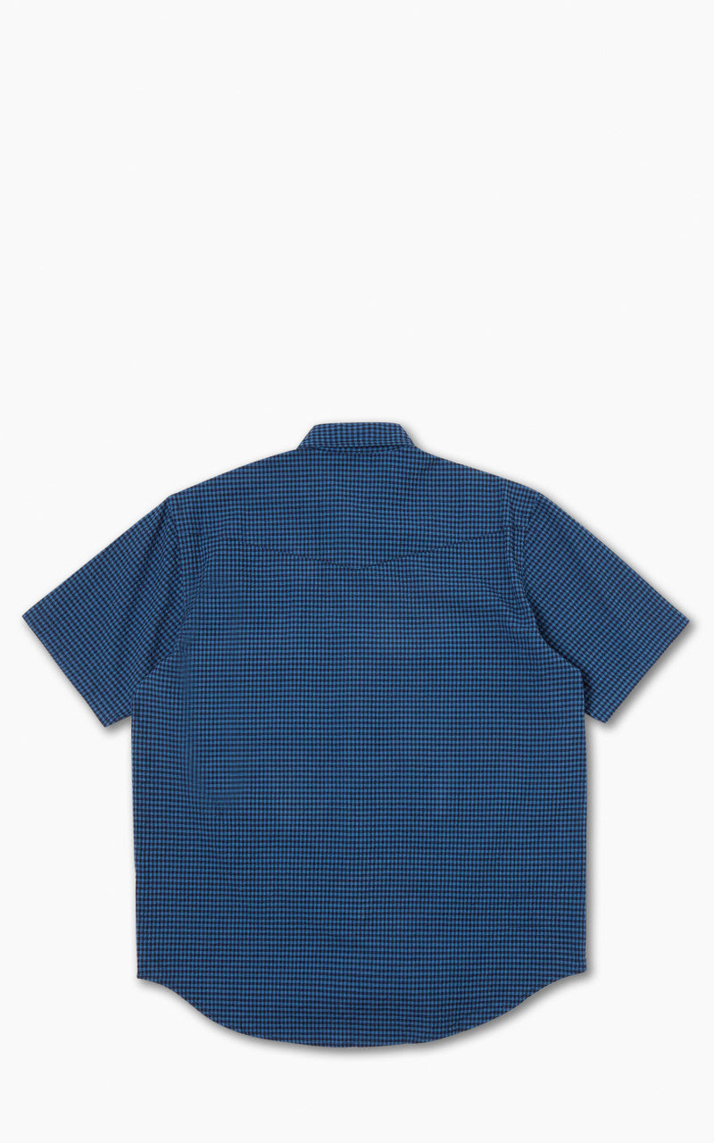 Universal Works Western Garage Shirt Gingham Seersucker Navy