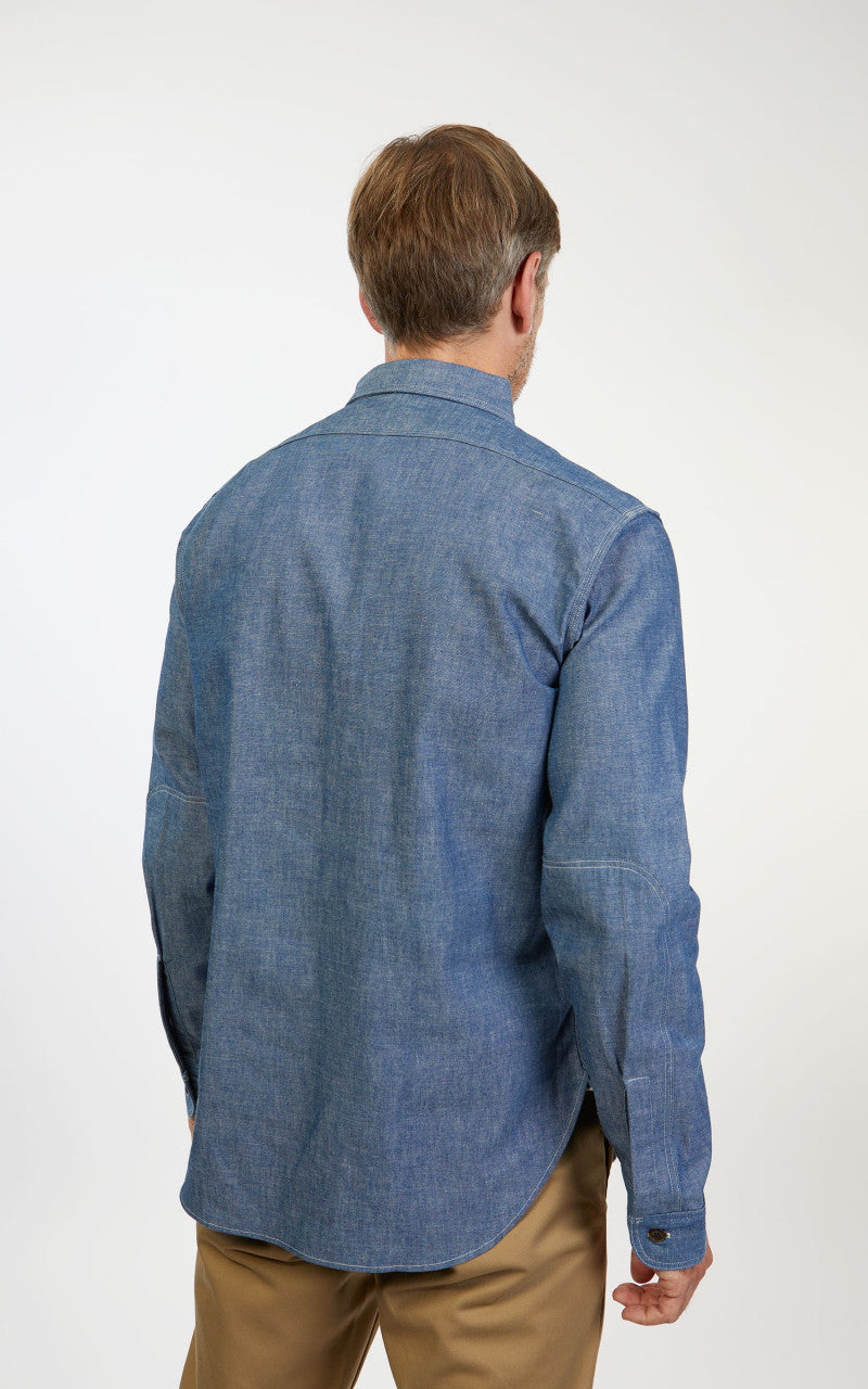 Warehouse & Co. 3036 Chambray Shirt Duck Digger W/ Elbow Patch Saxe Blue