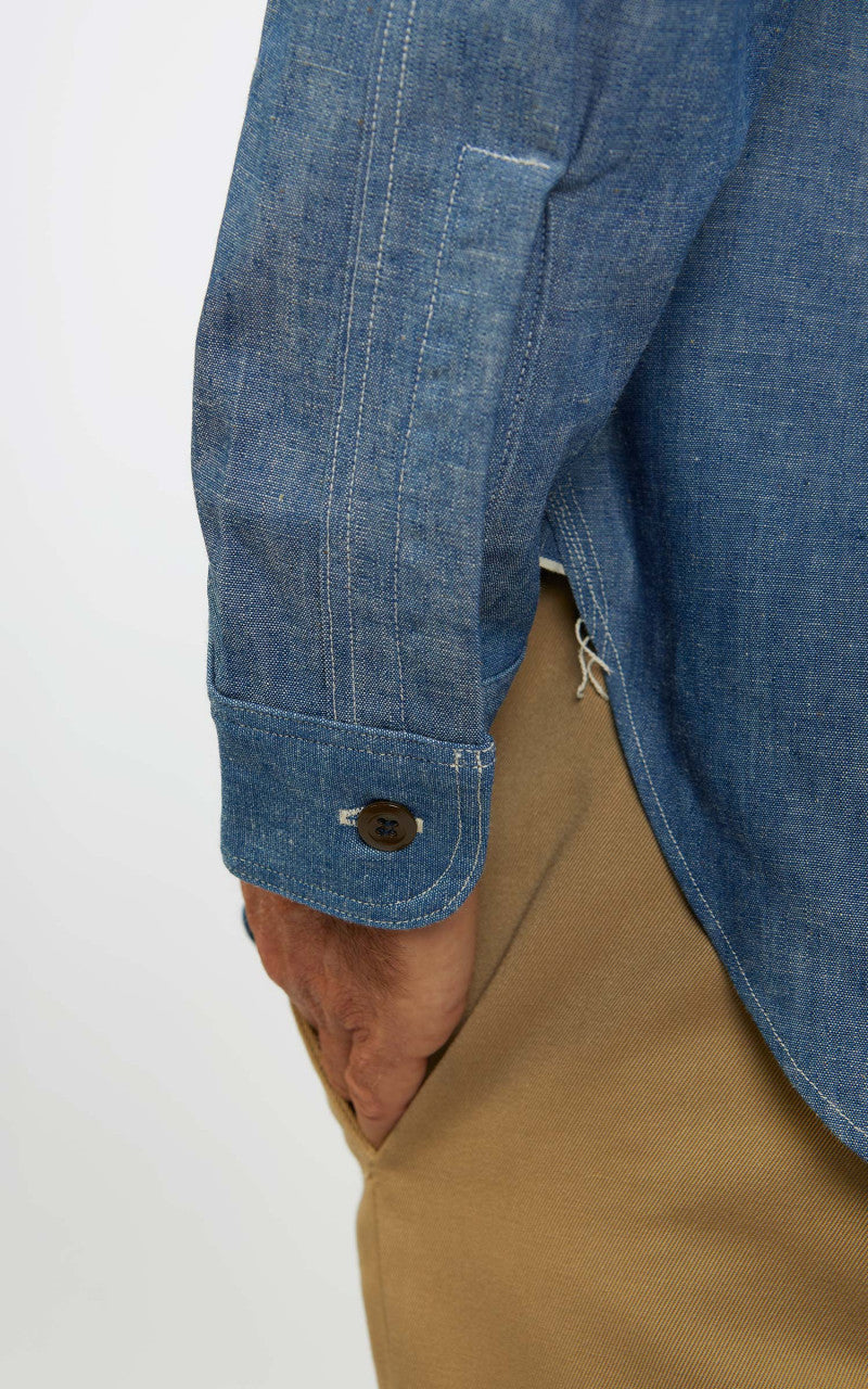 Warehouse & Co. 3036 Chambray Shirt Duck Digger W/ Elbow Patch Saxe Blue