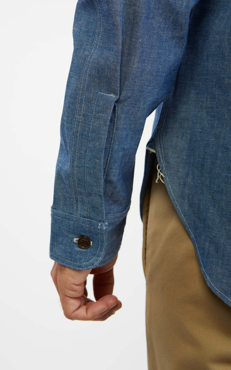 Warehouse & Co. 3036 Chambray Shirt Duck Digger W/ Elbow Patch Saxe Blue