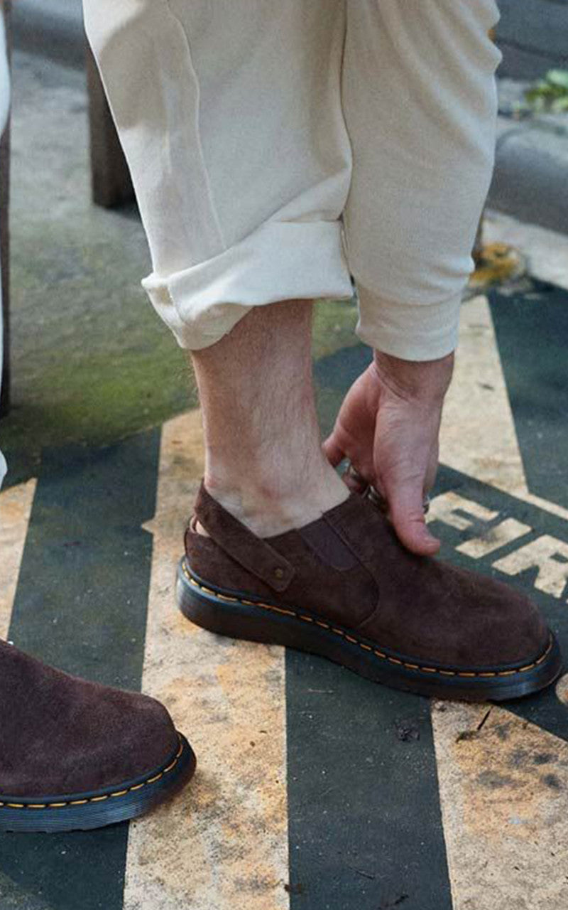 Dr. Martens Isham Buckle Mule Desert Oasis Suede Dark Brown