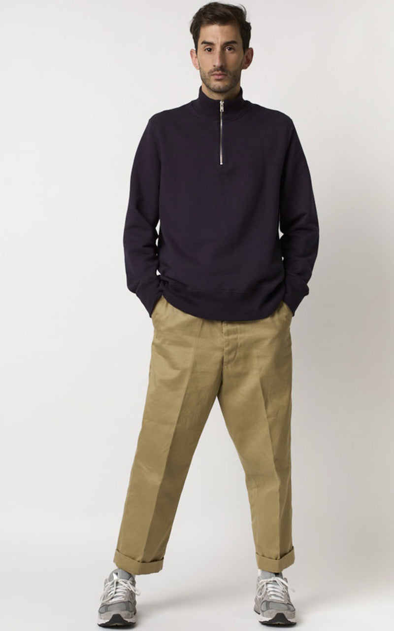 Merz b. Schwanen 343Z Sweatshirt Half Zip Mock Neck Night Blue