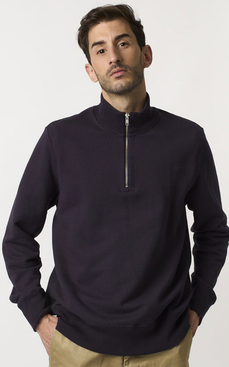 Merz b. Schwanen 343Z Sweatshirt Half Zip Mock Neck Night Blue