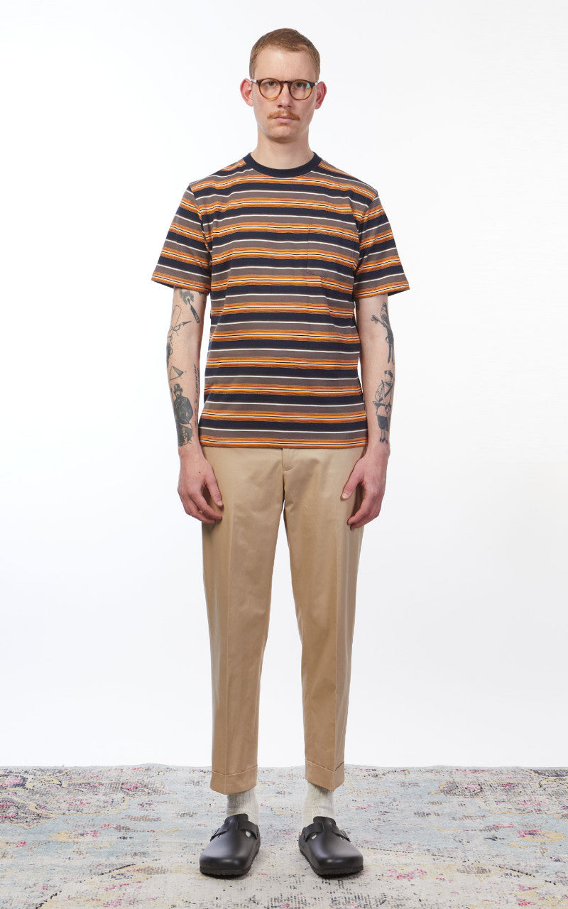 Beams Plus Pocket Tee Multi Stripe Orange