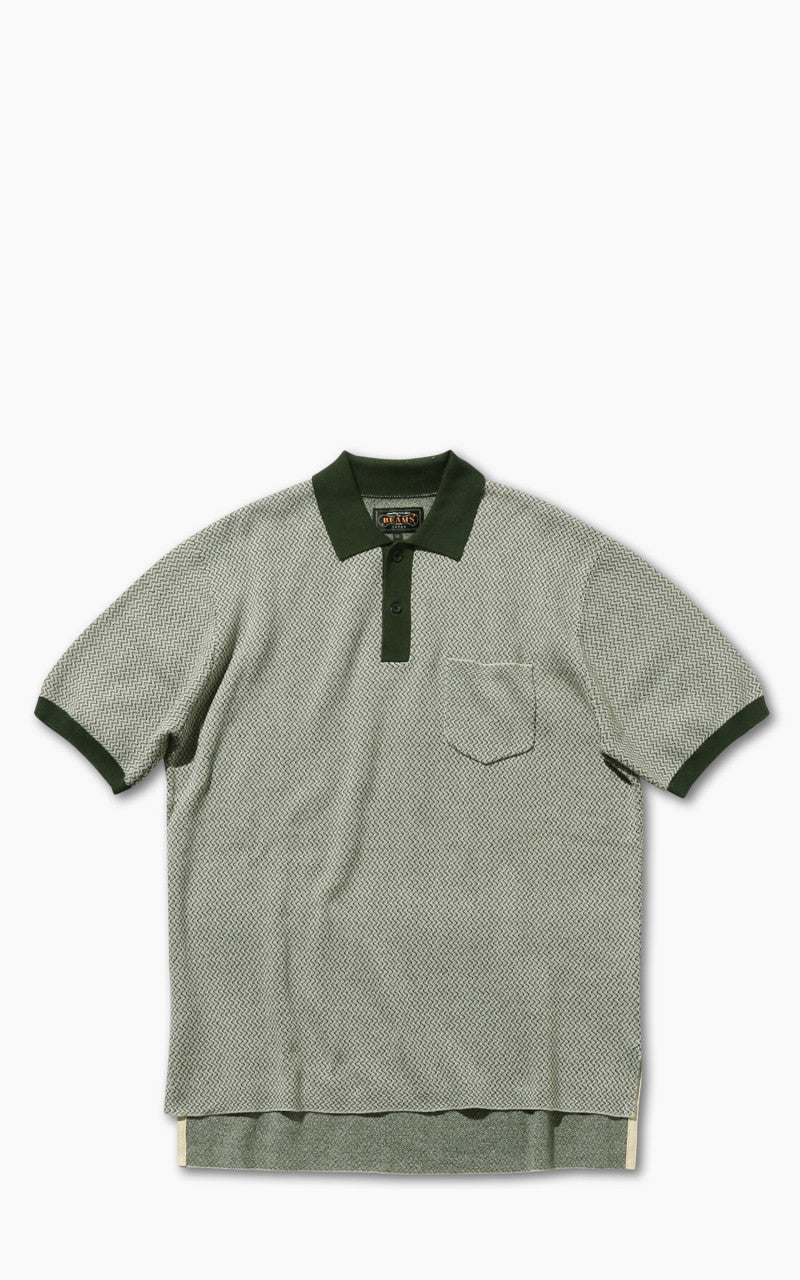 Beams Plus Two-Tone Jacquard Polo Shirt Green