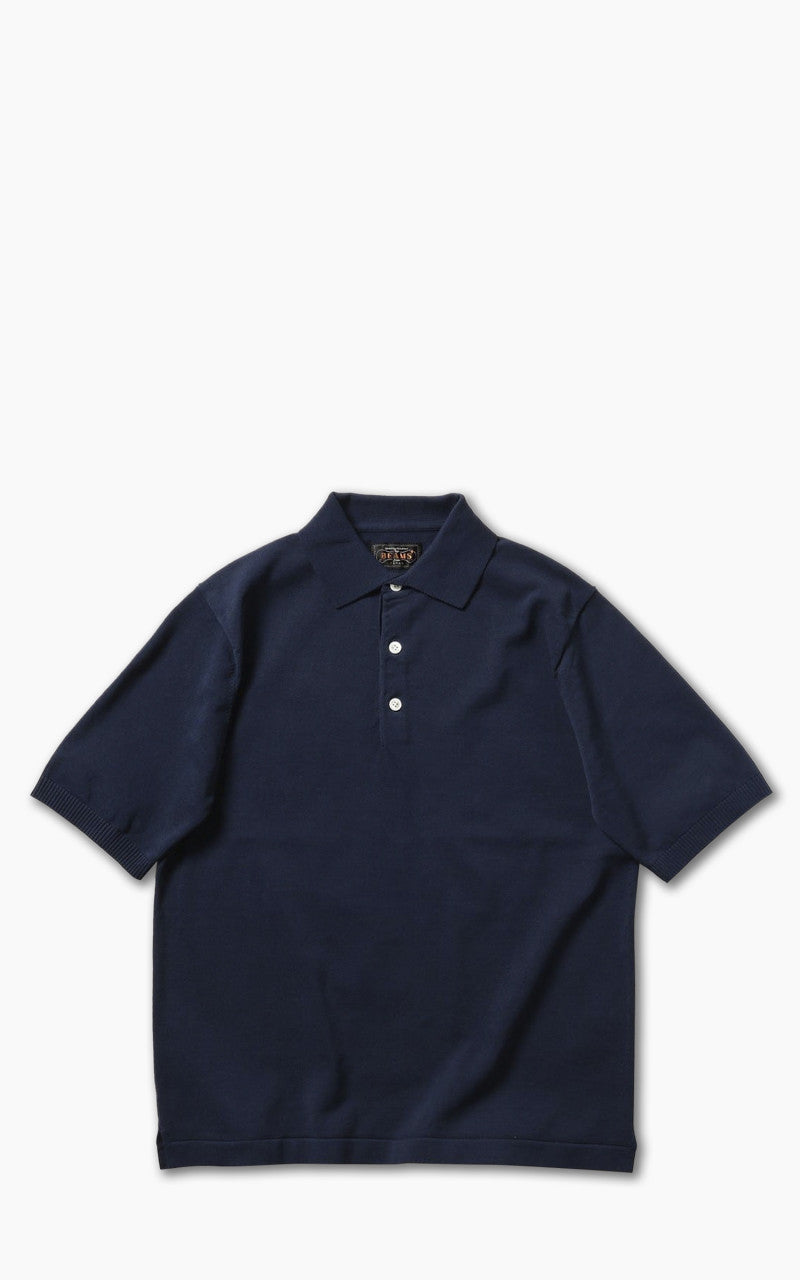 Beams Plus Cotton Knit Solid Polo Shirt Navy