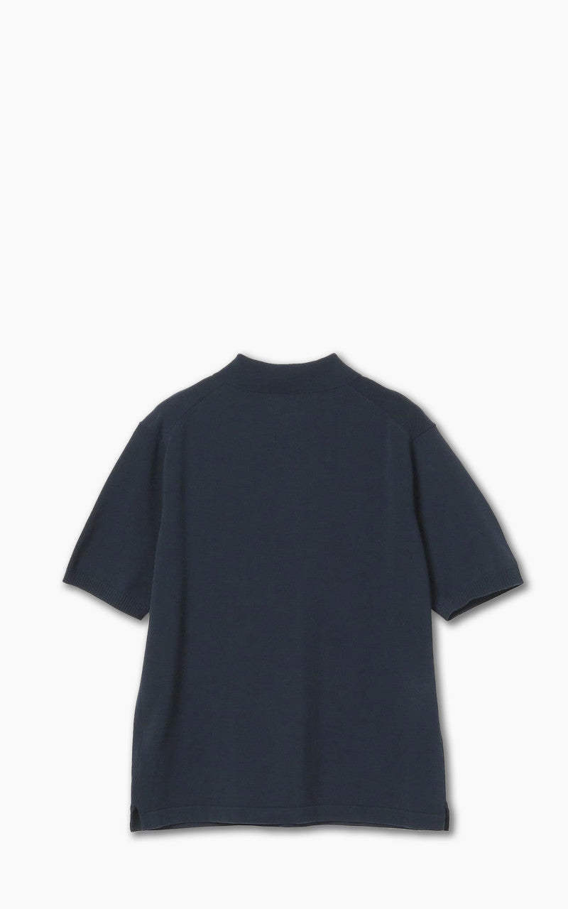 Beams Plus Cotton Knit Solid Polo Shirt Navy