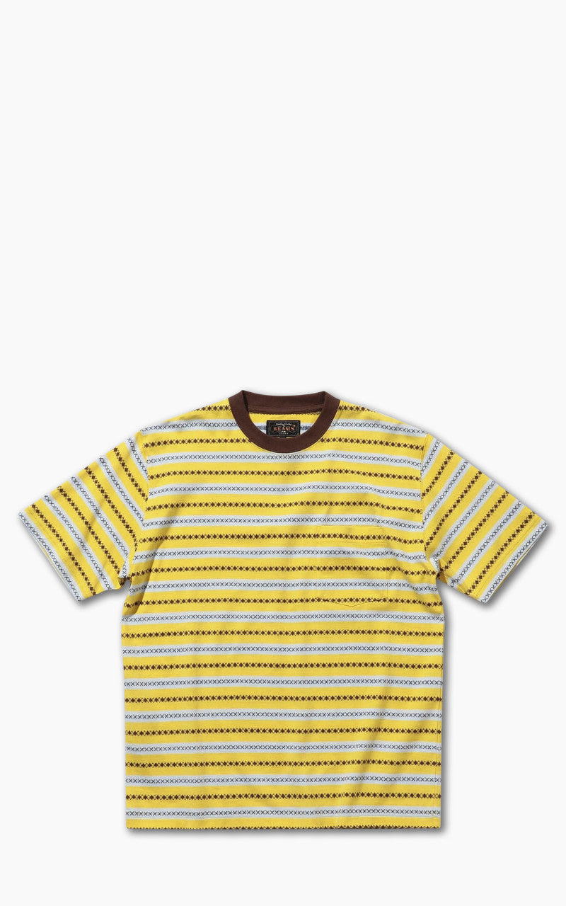 Beams Plus Jacquard Stripe Pocket T-Shirt Yellow