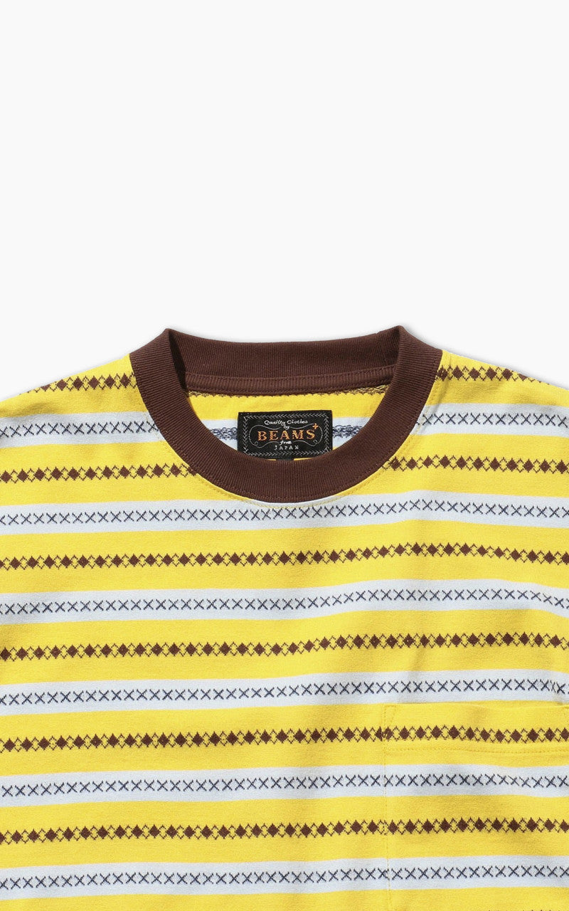 Beams Plus Jacquard Stripe Pocket T-Shirt Yellow