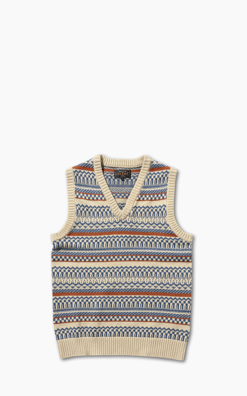 mediam kids jacquard knit vest ニットベスト Beams Plus Jacquard Knit Vest Natural