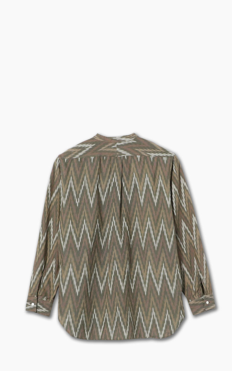 Beams Plus Ikat Band Collar Pullover Shirt Olive