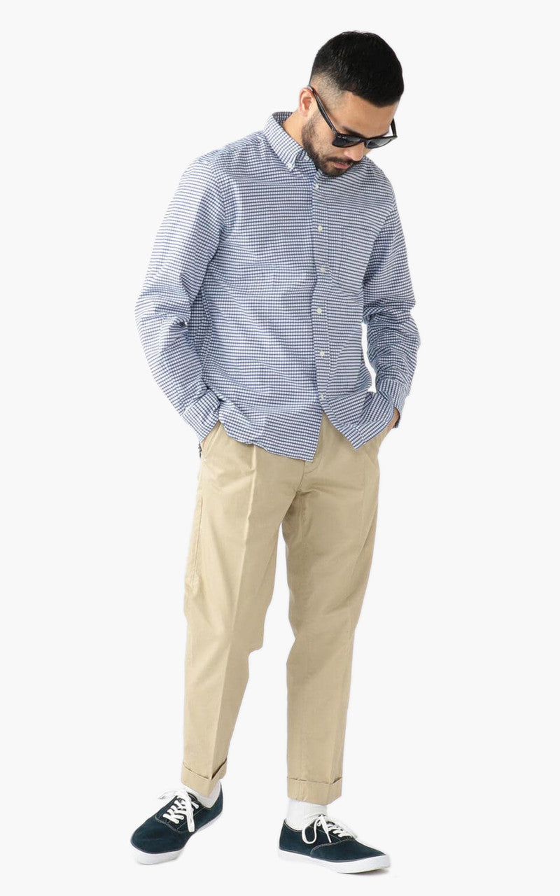 Beams Plus Oxford Gingham Check Button-Down Shirt Blue
