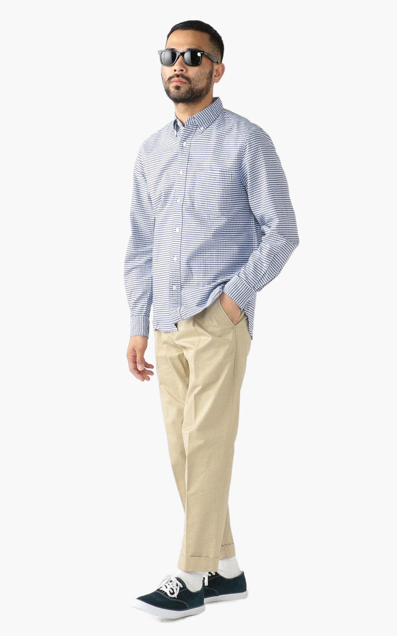Beams Plus Oxford Gingham Check Button-Down Shirt Blue