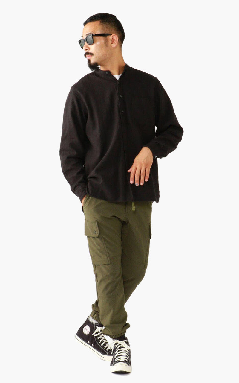 Beams Plus Herringbone Band Collar Pullover Shirt Black