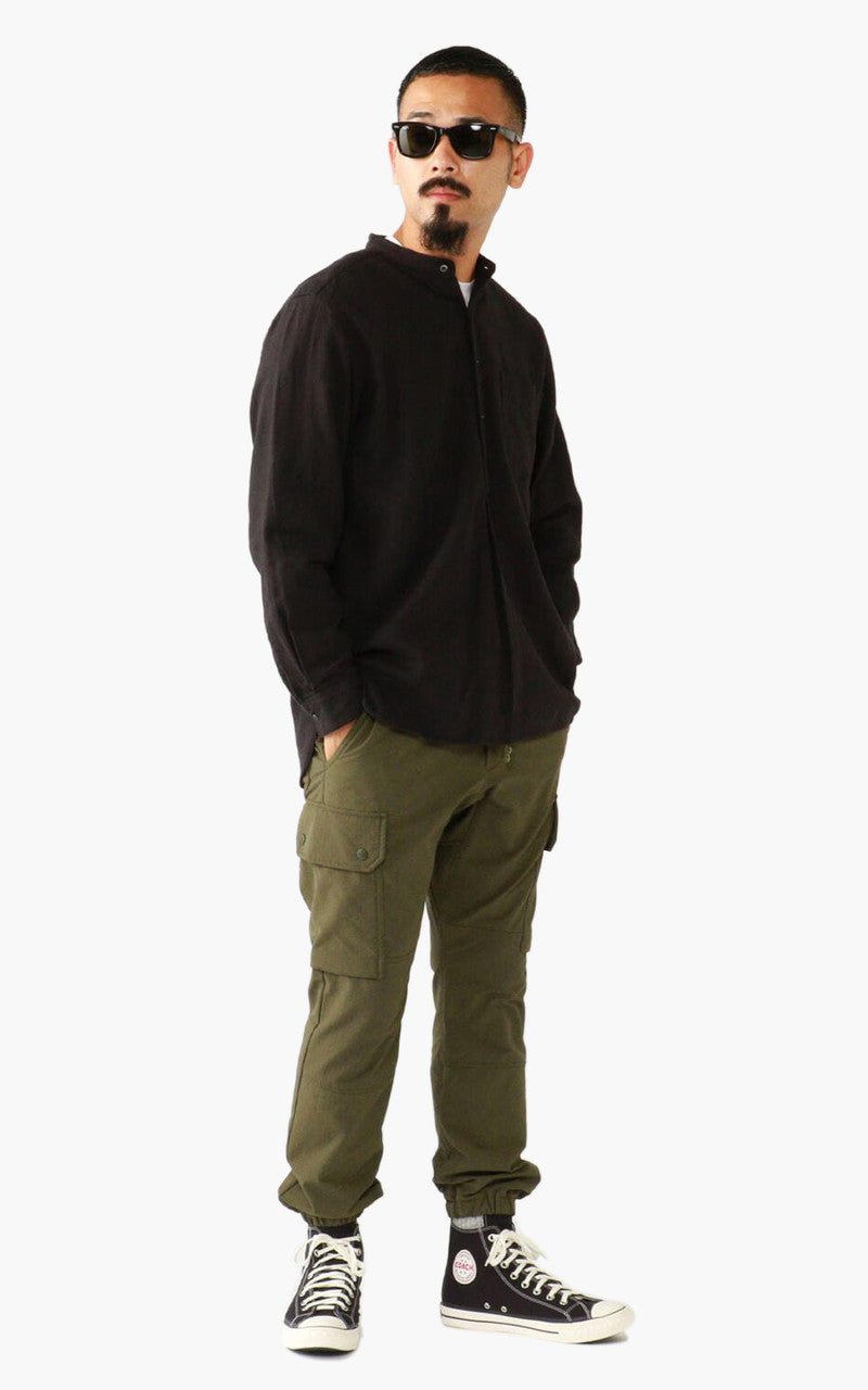 Beams Plus Herringbone Band Collar Pullover Shirt Black