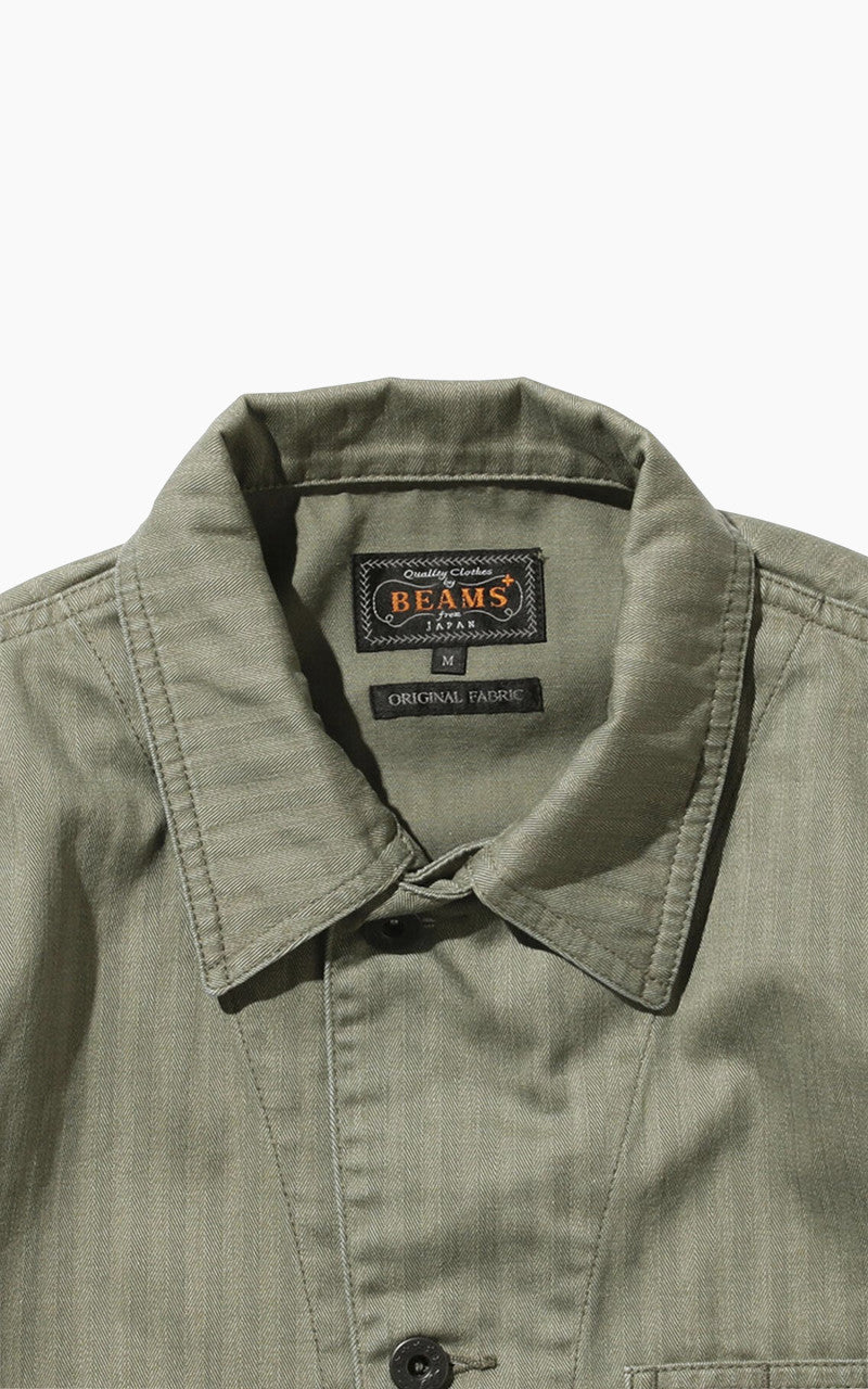 Beams Plus Supima Cotton Herringbone Military Chore Jacket Olive
