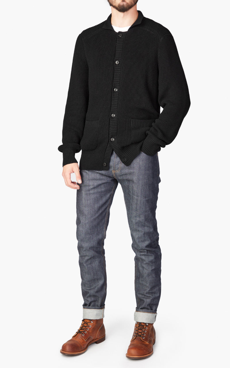 3sixteen Cotton Collared Cardigan Black