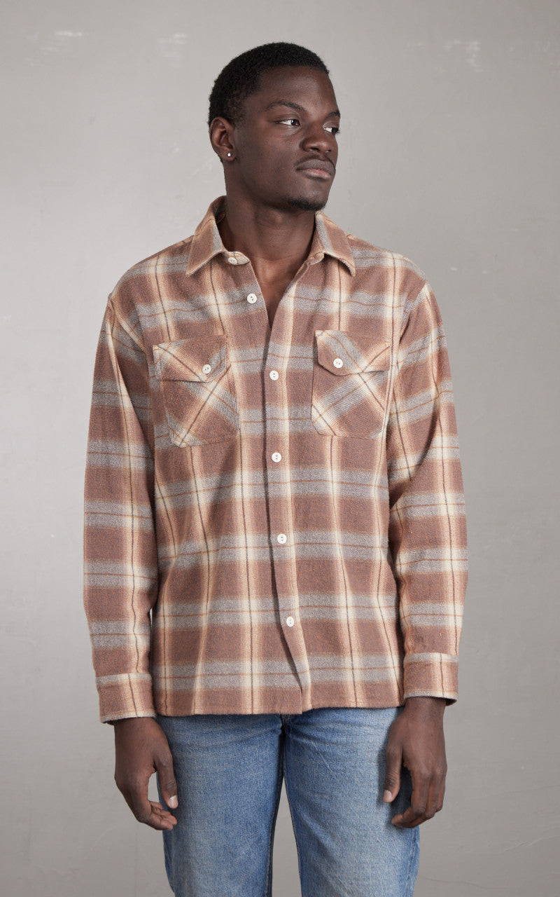 3sixteen Crosscut Flannel Check Tobacco/Ecru Brush