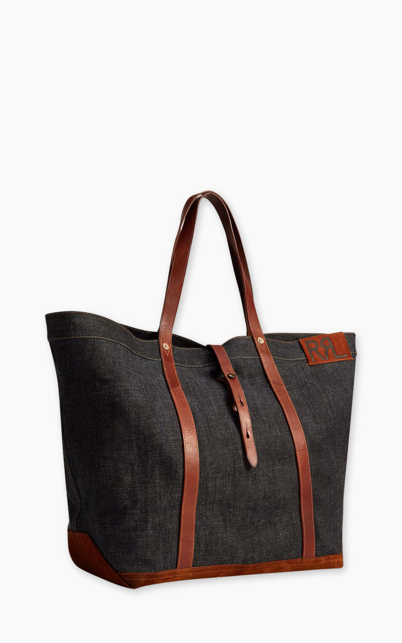 RRL Howard Leather-Trim Denim Tote Bag Indigo