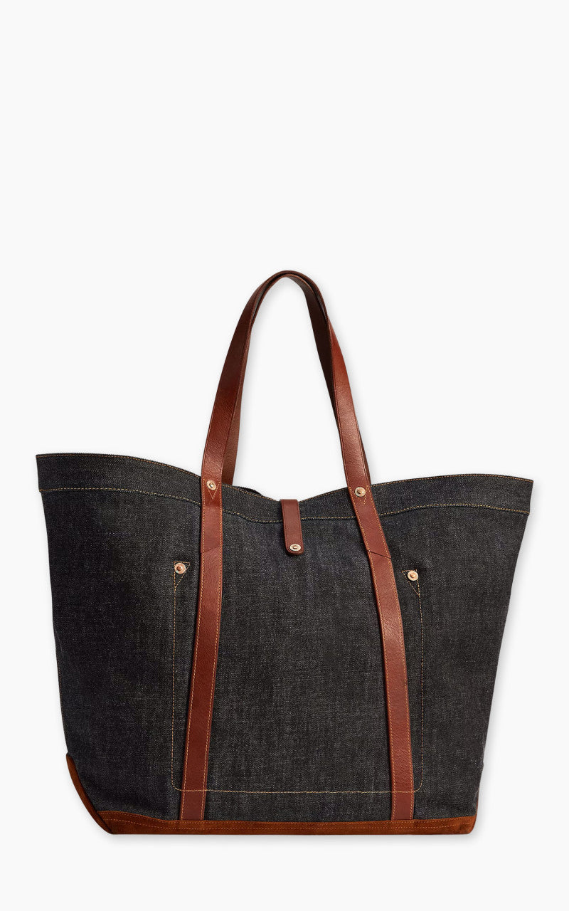 RRL Howard Leder-Trim Denim Tote Bag Indigo