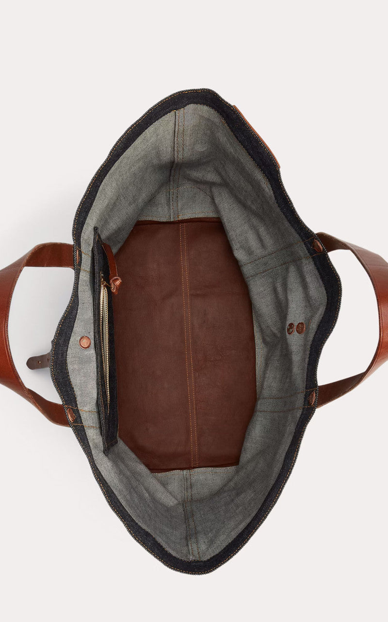 RRL Howard Leather-Trim Denim Tote Bag Indigo