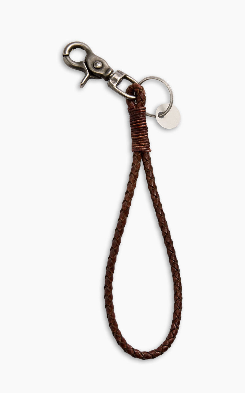RRL Braided Leather Key Fob Brown/Silver